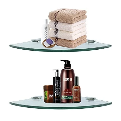 Corner Glass Shower Caddy 2 Pack 8MM-Thick Tempered Glass Shelf No 2pack