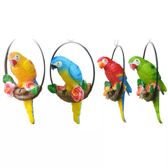 Hanging Parrots Sculptures with Iron Ring Resin Parrot Garden Figurine