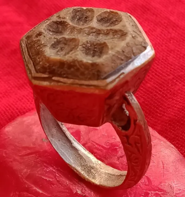 Wonderful Old Carnelian Agate Intaglio With Stone Ancient Bronze Seal Stamp Ring