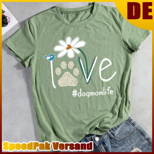 T-shirt Love dog mom life margherita verde oliva-XXXL