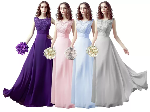 Women's Lace Long Formal Wedding Evening Ball Gown Party Prom Bridesmaid Dresses