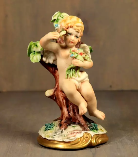 Fine Antique Capodimonte Porcelain Figure Cherub Italy Figurine Gilt Signed RORI