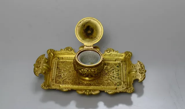 Antique French Bronze Brass Inkwell Circa 1880