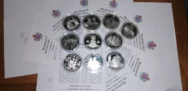 10 2007. 925 Silver proof £5 five pounds, Five Dollars, crown size coins Bullion