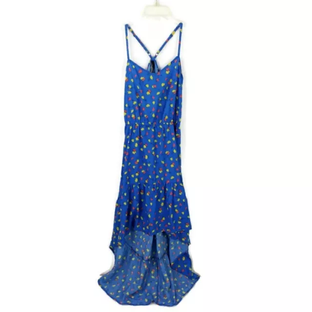 Oneill Blue Leaf Print Racerback Hi Low Ruffle Hem Dress Womens Small