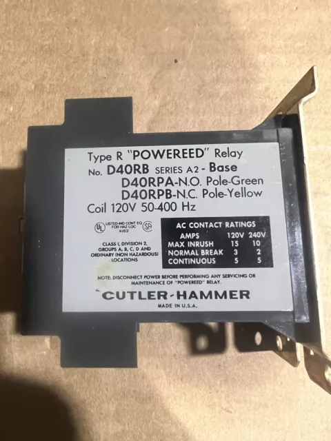 Cutler-Hammer D40RBA Powereed Type R Reed Relay 120 V 50-400 HZ