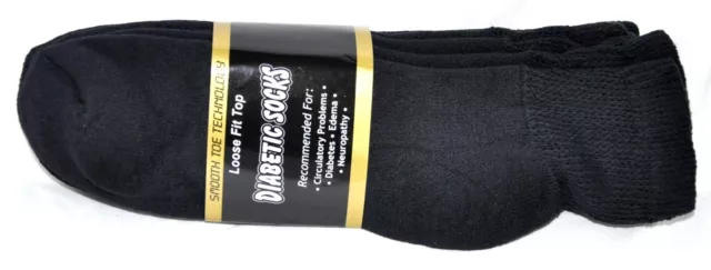 Diabetic Black Ankle Socks 3 Pair Men's Size 10-13 Made In The USA!!!