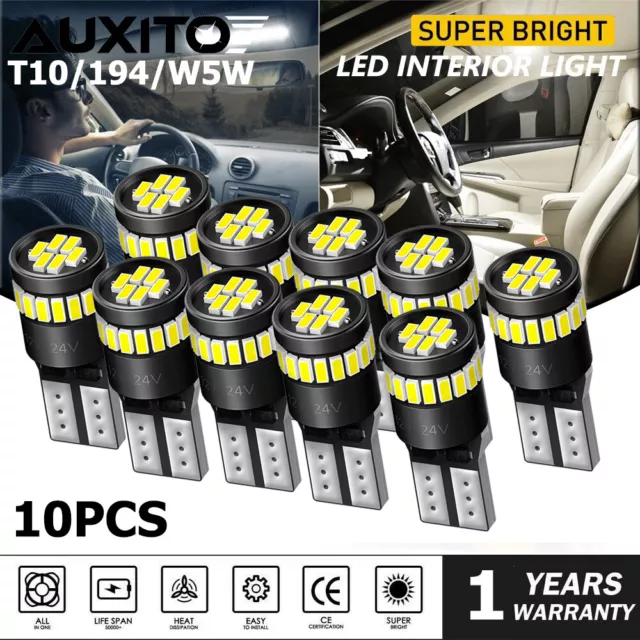10X AUXITO T10 LED License Plate Light Car Interior Bulbs White 168 2825 194 W5W