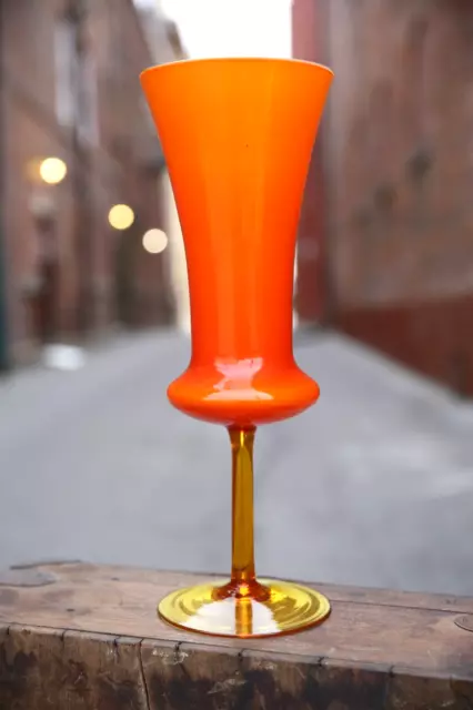 Vintage Swung Vase Mid Century Orange Glass Flower vase funeral holder MCM