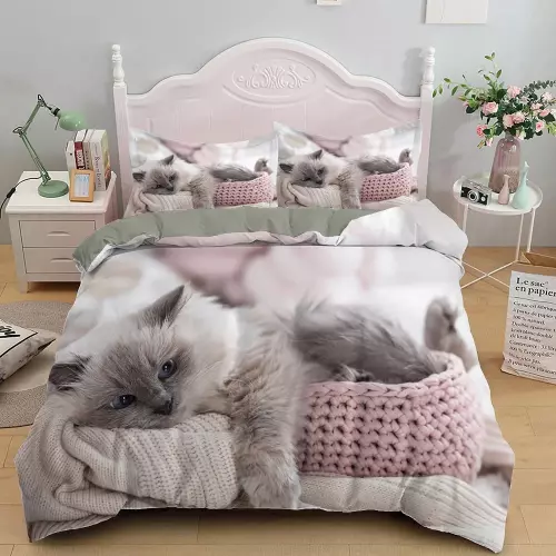 3D Printed Cute Cat Bedding Set Twin Queen Size Duvet Cover Home Textileextile