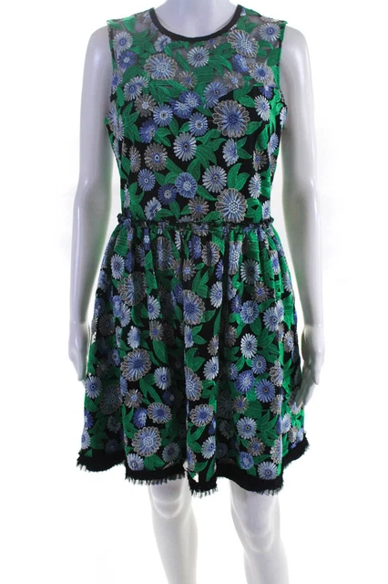 Shoshanna Midnight Womens Floral Print Tulle Hem A-Line Dress Green Size 10 Shoshanna Midnight Womens Floral Print Tulle Hem A-Line Dress Green Size 10