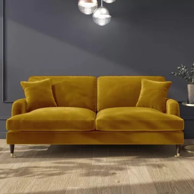 Yellow Velvet 3 Seater Sofa - Payton