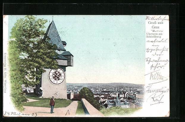AK Graz, Blick vom Uhrturm am Schlossberg auf die Stadt 1903