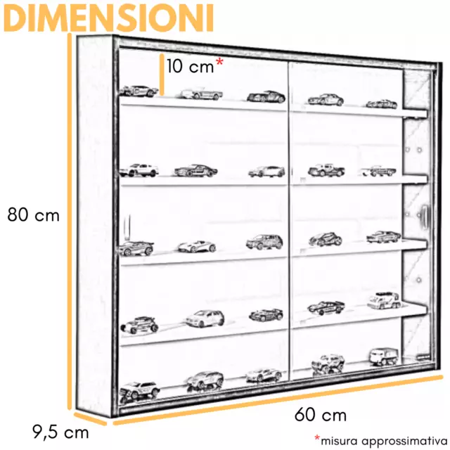 Vetrina Espositore Modellismo Vetrinetta In Legno Con Ante In Vetro 5 Ripiani 2