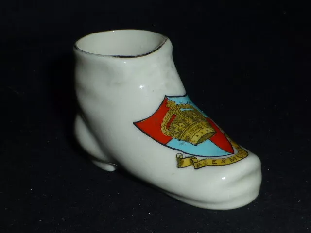 Superb Antique Crest Ware Carlton China Boot with Exmouth Crest