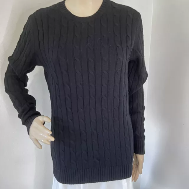 Vineyard Vines Women M Black Wool Cashmere Cable Knit Sweater Tunic Pullover NEW