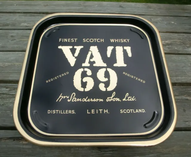 VAT 69 SCOTCH WHISKY METAL TRAY – SQUARE – 34cm REGINALD CORFIELD