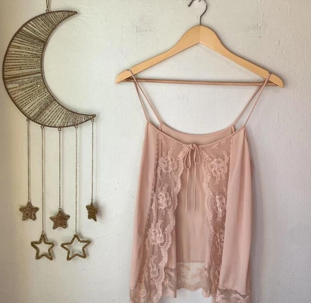 vtg lace tie front camisole womens s 100% nylon