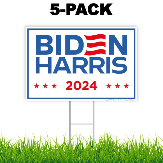 Joe Biden Harris 2024 Yard Sign New Logo 18" x 12" H-Stake (5 Signs Wholesale)