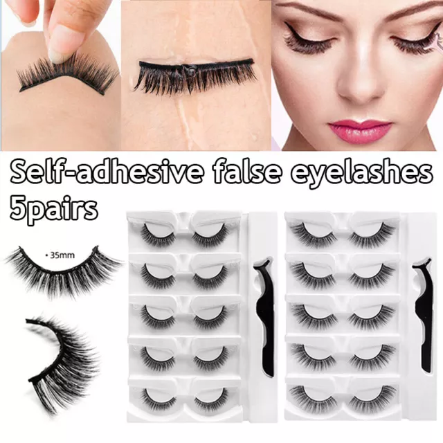 5 Pair Reusable Self-Adhesive Eyelashes Fake Eye Lashes Glue-Free Long Thick AU