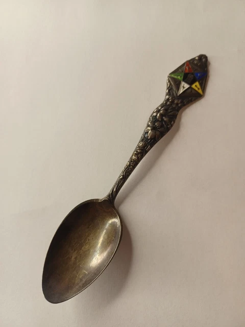 Sterling & Enamel Souvenir Spoon MASONIC Order of the Eastern Star Floral Patina