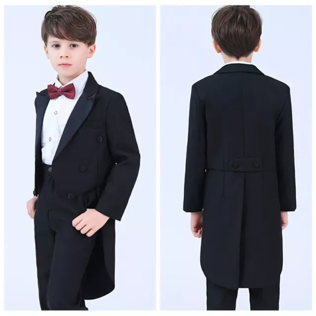 Child Kid Boy Tuxedo Tail Suits Formal Wedding Tailcoat 4 Piece Set Party Fit 3