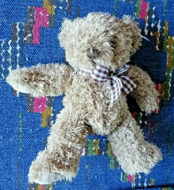 Gb2/ Doudou Peluche Ours Fourrure Beige Noeud Blanc Marron Vichy 22 Cm Ttbe