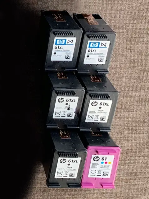 6 Genuine HP OEM Virgin EMPTY Ink Cartridges (5 x HP 61XL Black and a 61 Color)