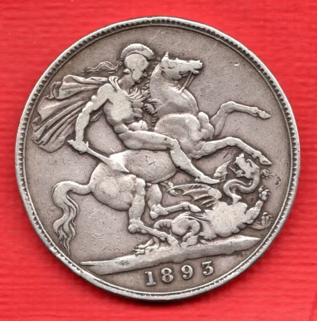 1893 Sterling Silver Crown Coin. 'Lvi' Edge. Queen Victoria Veiled Head. 5/-