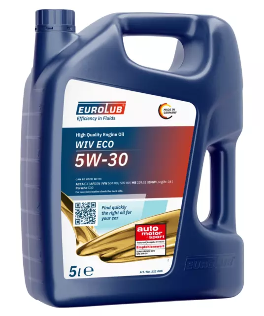 1x5 Liter EUROLUB WIV ECO SAE 5W-30 Motoröl für viele BMW VW Mercedes Audi 5 L