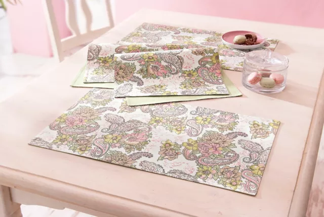 6 Wende-Tischset Platzset Tischmatte Platzdeckchen 50x30 Paisley 40° rosé grün