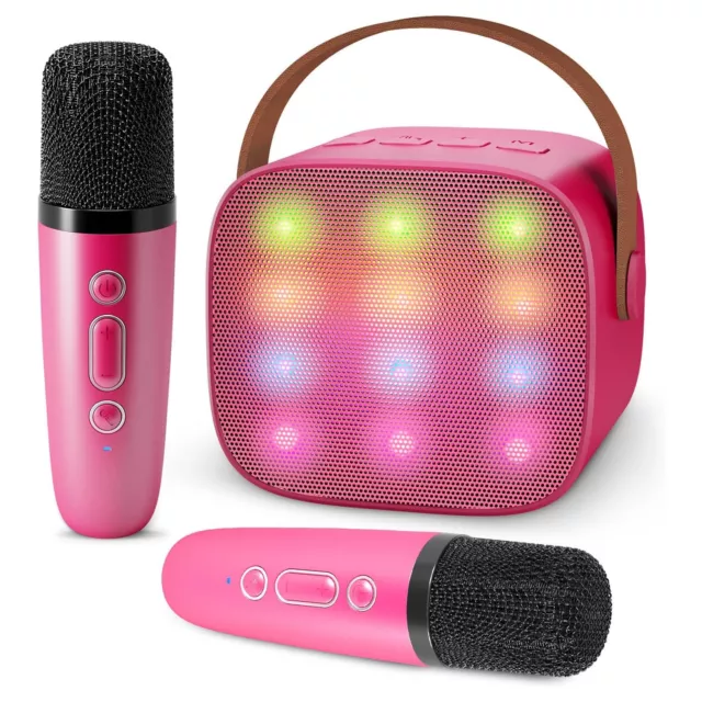 Karaoke Maschine für Kinder Tragbarer Mini Bluetooth mit 2 kabellosen Mikrofonen