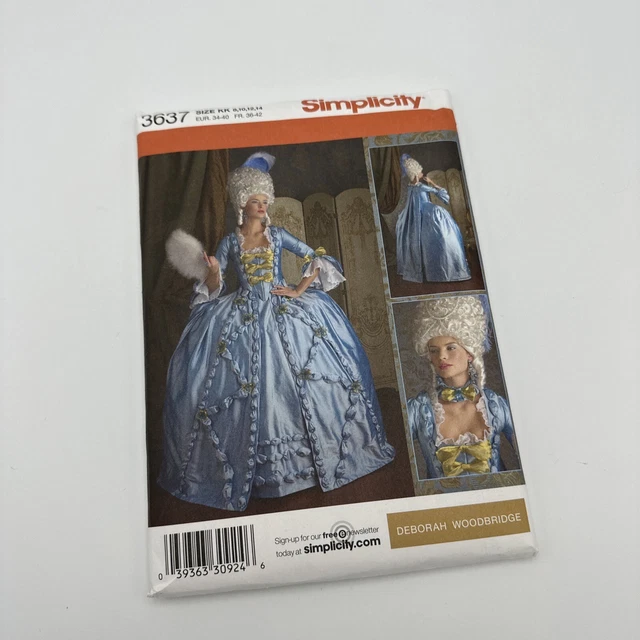 Simplicity FF Uncut Sewing Pattern 3637 Misses 18th Century Gown Size 8-14