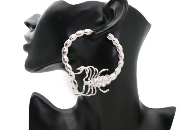 Women Silver Metal Fashion Jewelry Scorpion Bling Earrings Set Hoop Street Style