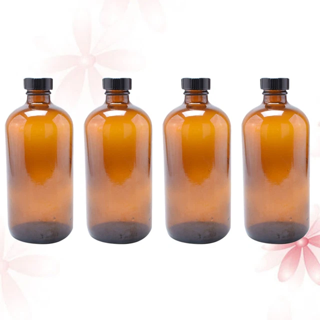 4 Pcs Bouteille En Verre Boston Ambré Bouteilles Brun Bocal