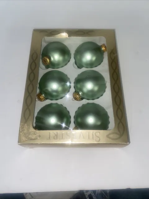 Set 6 Vintage Magic of Silvestri Rauch Christmas Ornament Green Glass Made USA
