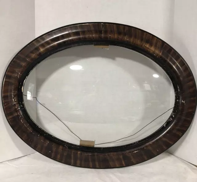 Antique Oval Picture Photo Portrait Frame Wood Convex Glass Domed Tiger Stripe