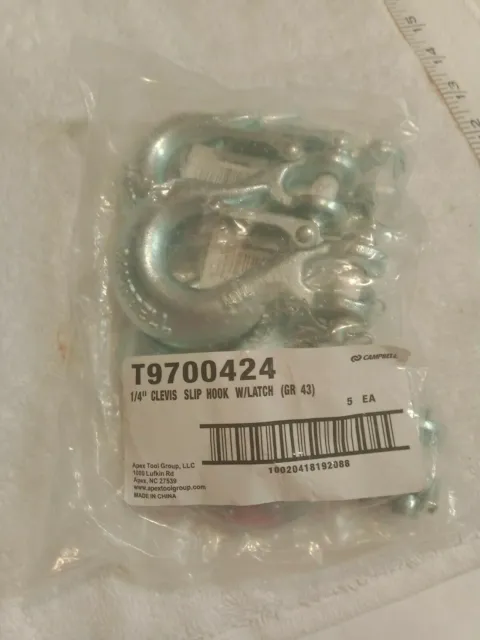 5 Pack Of Campbell T9700424 1/4" Clevis Slip Hook Grade 43 W/Latch