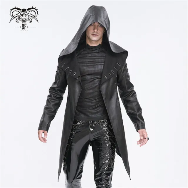 Devil Fashion Men Black Gothic Stylish Punk Eyelets Hooded Jacketv Cosplay Coat