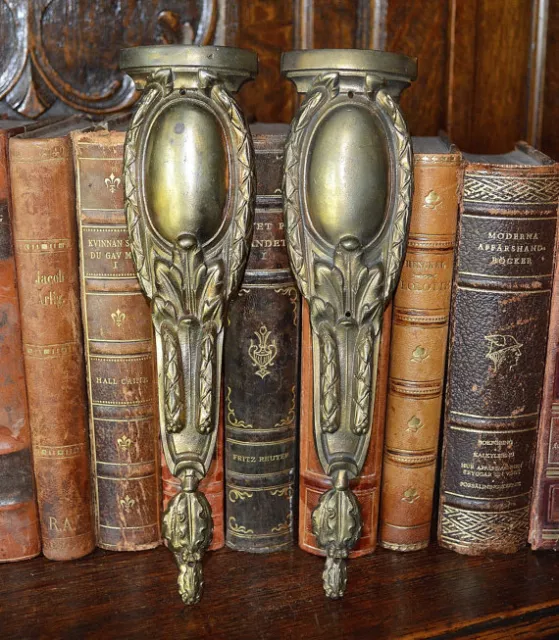 Antique Pair French Bronze Pediment Furniture Trim Mounts Garland Design