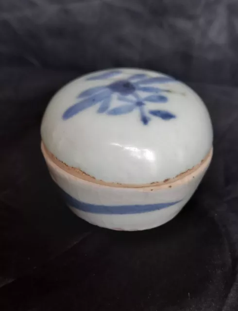 Old Chinese miniature blue and white pot with lid