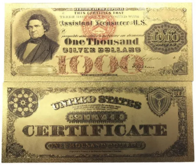 Usa Banknote P-314 $1000 Thousand Us Dollars 1878 Silver Cert Gold Foil New Mint