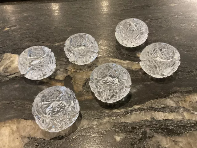 6 Vintage Crystal Salt Cellar Cut Glass Look Single Etched Star Clear Square Set