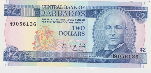 P36 Barbados Two Dollars Banknote In Mint Condition Issued In 1986