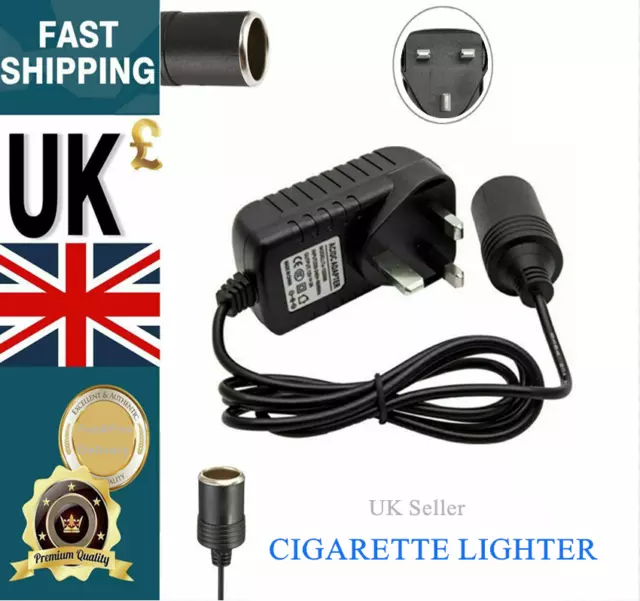 240V Mains Plug to 12V Socket Adapter Converter Car Cigarette Lighter AC/DC UK