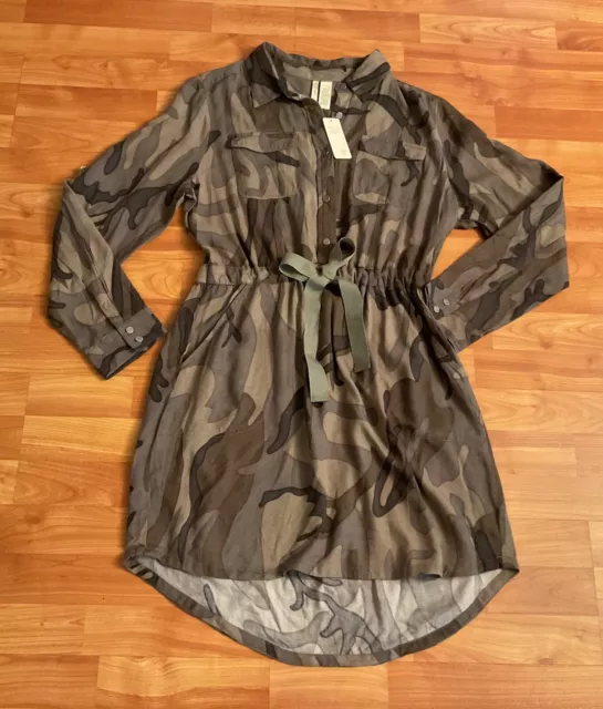 Japna Womens Camouflage Shirt Dress Size Lg. Collared ,Long Sleeve , NWT