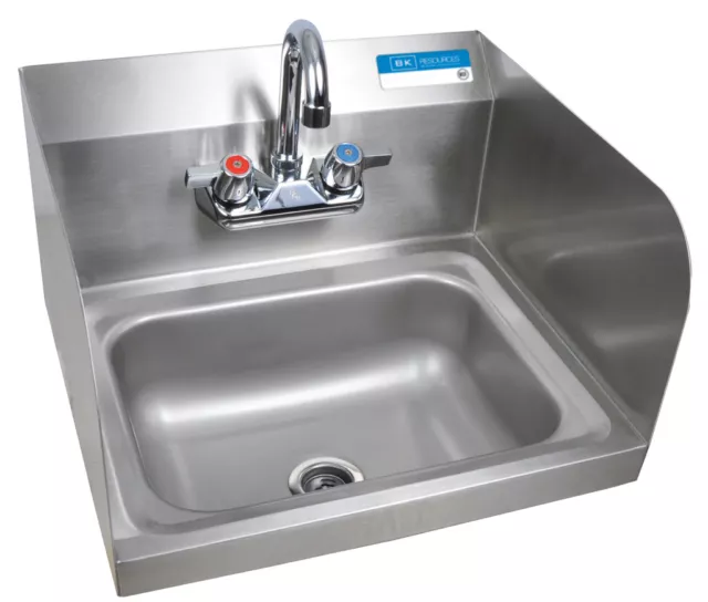 Stainless Steel Hand Sink w/Side Splashes & Faucet, 2 Holes 14”x10”x5”