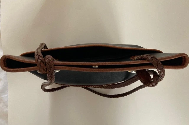 Brighton Leather Handbag Purse Tote Croc Embossed Black Brown Bucket Bag 6