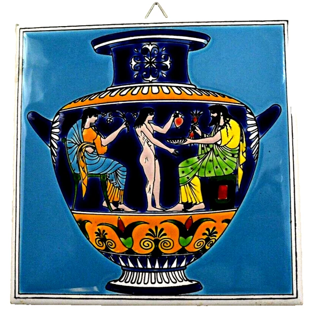 Beautiful Smaltotechniki Ceramik Greece Handpainted Enameled Tile 6 x 6"