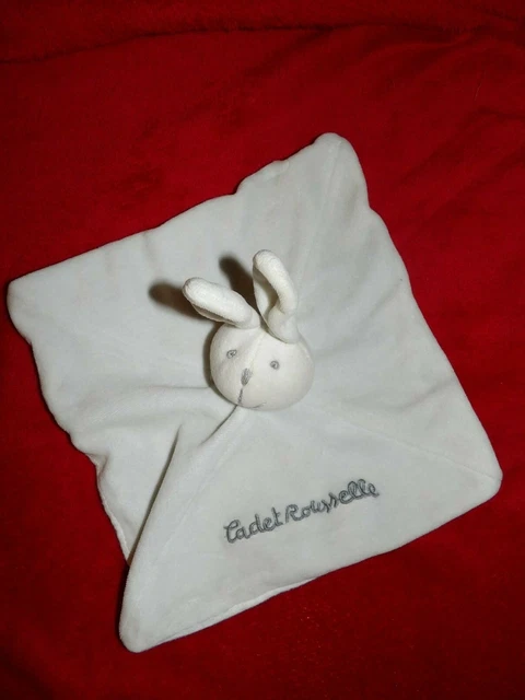 Doudou Plat Carré Cadet Rousselle Lapin Blanc Gris